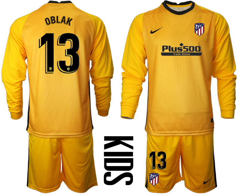 Cheap 2021 Atletico Madrid yellow goalkeeper youth long sleeve 13 soccer jerseys